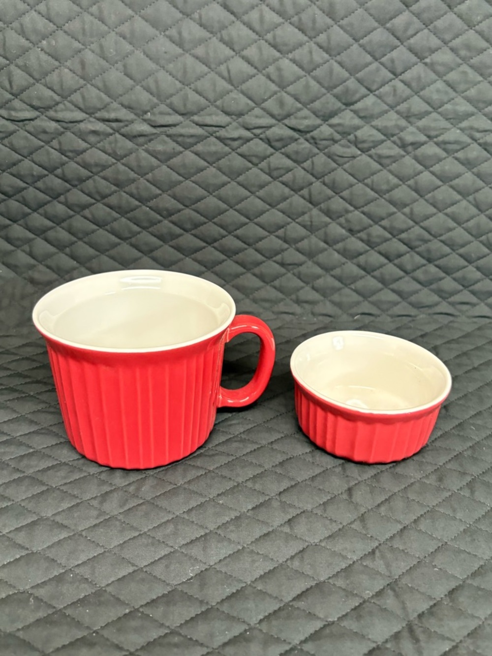 Corningware Colours Mug and Ramekin Cranberry Red White Oven Safe Microwave Safe